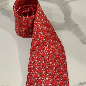 Hermes Paris - Vintage 100% Silk Raspberry & Gray Interlocking Rings Tie